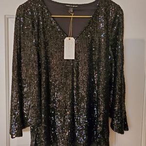 Cable and Gauge Cold Shoulder Sequin Top-M